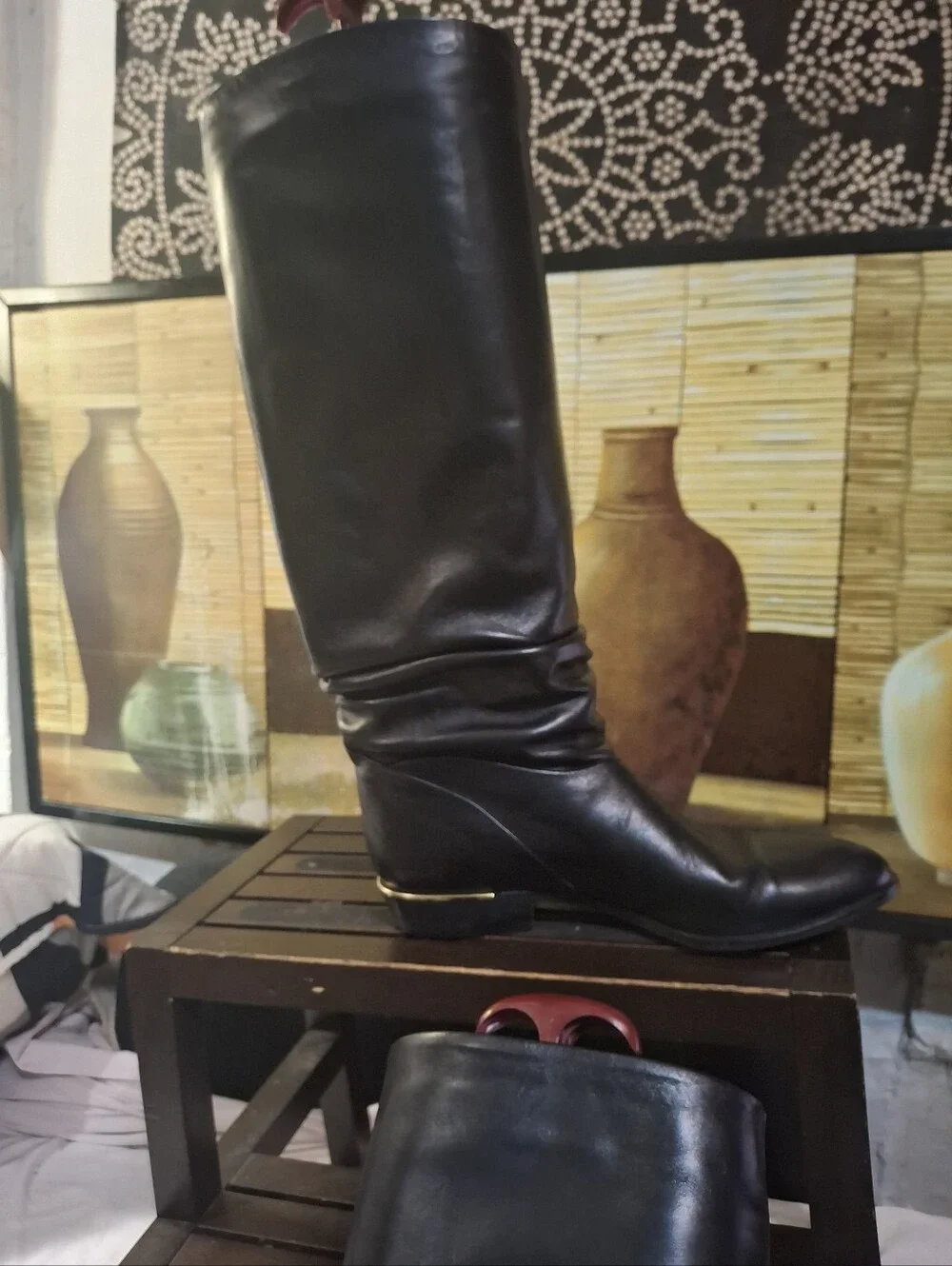 Women's Over-the-Knee Black Leather Boots with Low Heel